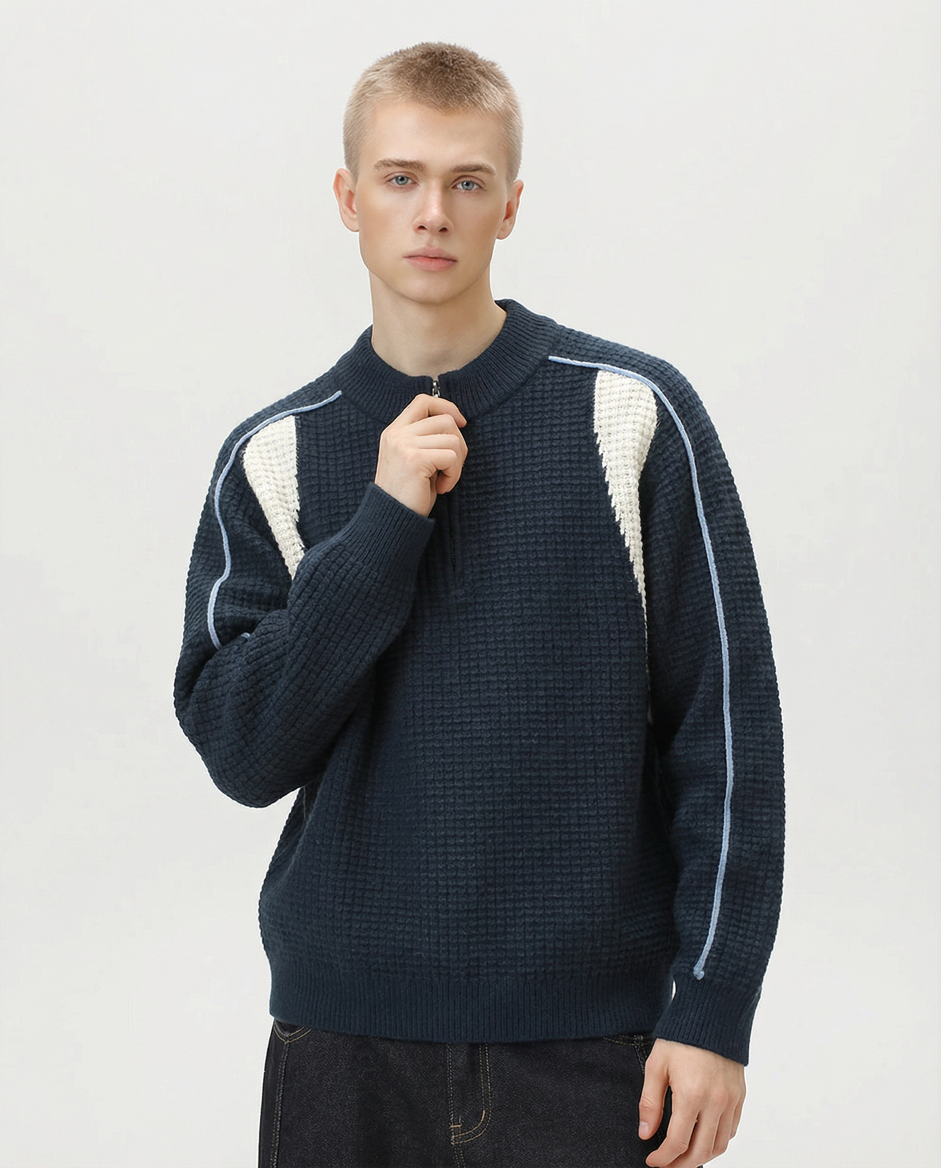 Ribbed Half-Zip Knit Sweater