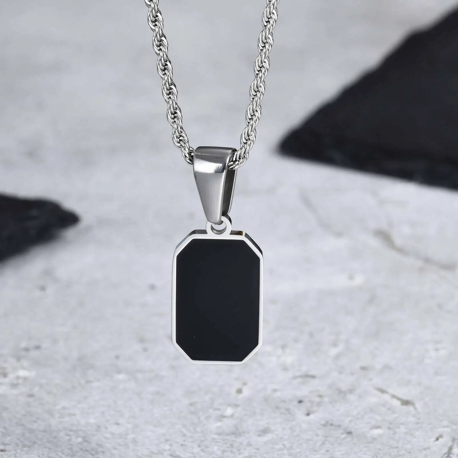 Onyx Stainless Steel Pendent Necklace